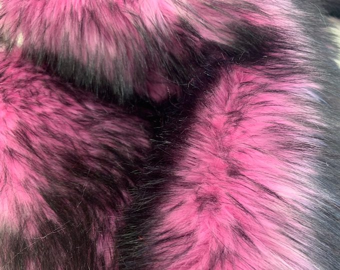 New ( Pink ) Husky Faux Fur Fabric By The Yard_ Shaggy Long Pile Fake Fur Material/ 2 TONE Fur / 60 Inches Width/ For Blanket, Jacket,