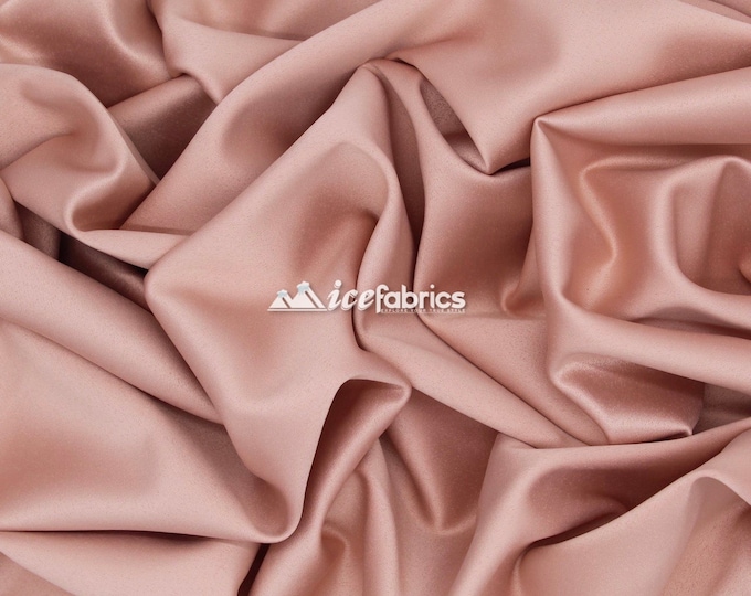 Rose Gold_ Silk Stretch Soft Podanzh Satin Fabric - Thick Heavy Satin - By The Yard- Stretch %5 - Used for Wedding Dress, Face Masks