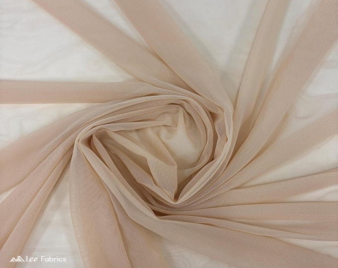 Beige Stretch Power Mesh Fabric | 4 Way Stretch Nylon Power mesh Fabric By The Yard | Net Fabric