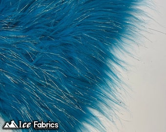 Tinsel Shaggy Long Pile Faux Fur Fabric By The Yard | Turquoise | 60” Wide