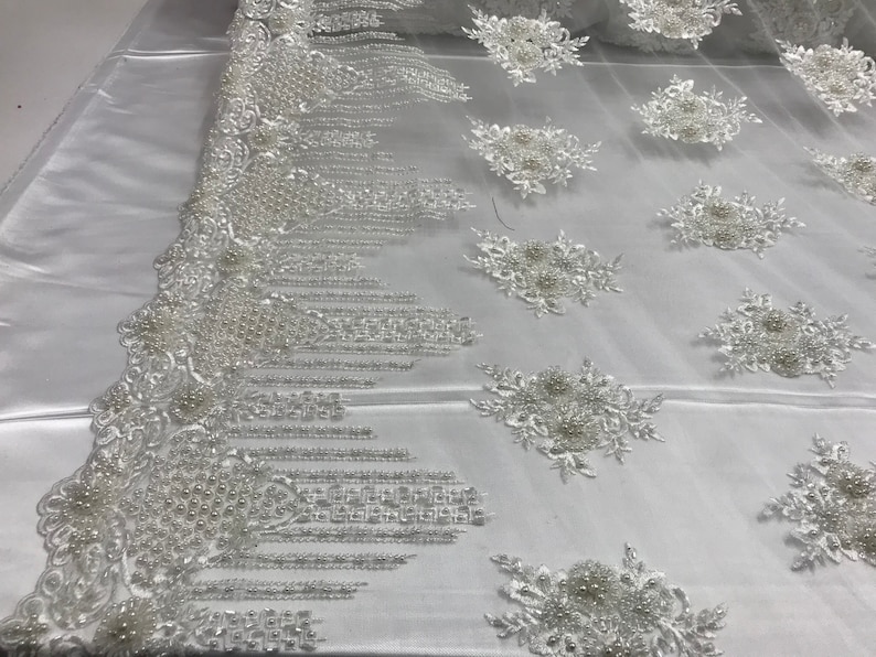 tablecloths,skirt Ivory Color French design embroidery handmade beaded mesh lace fabric by the yard.Floral wedding prom night gowns dresses