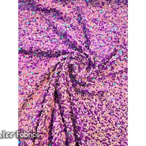 Iridescent Purple Stretch Velvet Sequins Fabric By The Yard | Full Sequin Embroidery on Velvet Fabric on Spandex Fabric | For Prom Dresses