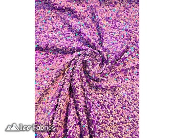 Iridescent Purple Stretch Velvet Sequins Fabric By The Yard | Full Sequin Embroidery on Velvet Fabric on Spandex Fabric | For Prom Dresses