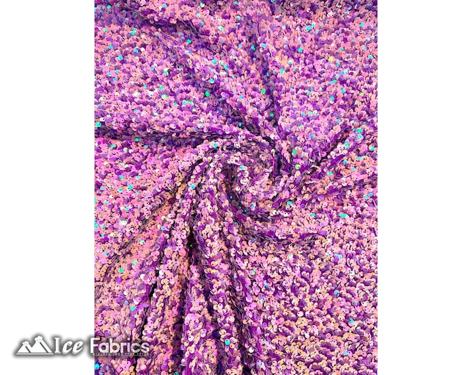 Iridescent Purple Stretch Velvet Sequins Fabric By The Yard | Full Sequin Embroidery on Velvet Fabric on Spandex Fabric | For Prom Dresses