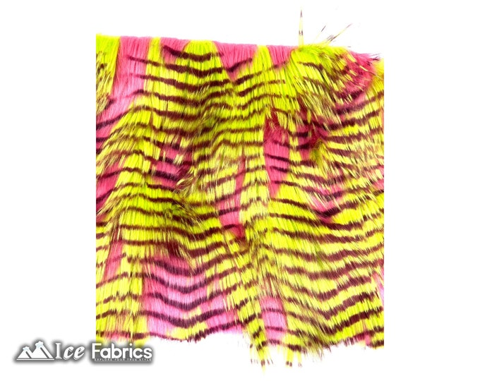 Faux Fur Fabric Neon Pink Fancy Feather By The Yard | Long Pile Thick Fur Fabric Fake Fur | Jacket, Coat, Blanket