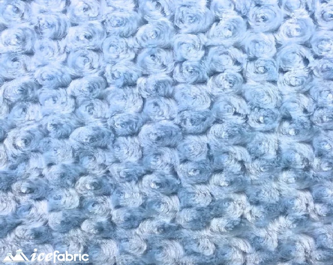 Baby Blue Rose Rosette Minky Fabric By The Yard | 4 Way stretch Fabric | Ultra Super Soft Fabric | 58” Wide Swirl Plush Texture Fabric