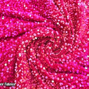 Emma 2 Way Stretch Velvet Sequin Fabric By The Yard | Embroidery Sequin On Spandex Velvet | Hot Pink | 60” Wide