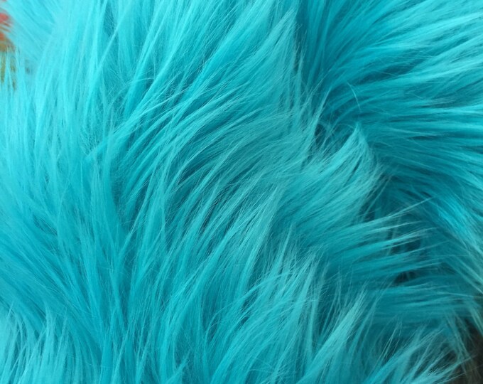 Fur Coats, Fur Clothing, Blankets, Bed Spreads, Throw Blankets Fake Fur Solid Mongolian Long Pile Fabric / Turquoise/ Sold By The Yard