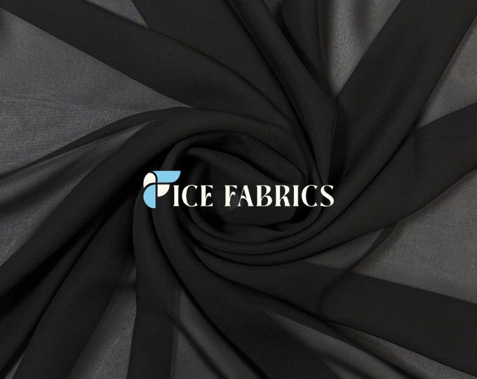 Black Soft Silky Chiffon Fabric By The Yard Matte Chiffon Fabric (60” Wide ) dresses, tablecloth, decor, design.