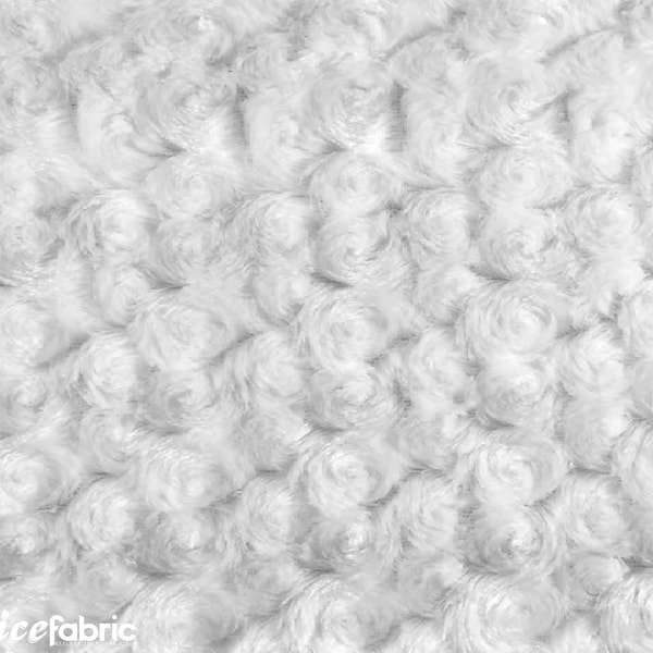 White Rose Rosette Minky Fabric By The Yard | 4 Way stretch Fabric | Ultra Super Soft Fabric | 58” Wide Swirl Plush Texture Fabric