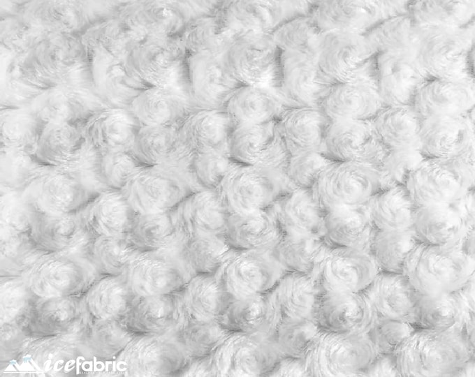 White Rose Rosette Minky Fabric By The Yard | 4 Way stretch Fabric | Ultra Super Soft Fabric | 58” Wide Swirl Plush Texture Fabric