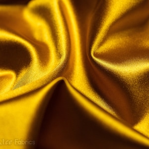 Gold 4 way stretch Silky Spandex Satin Fabric By The Yard | Shiny Satin Fabric | 60” Wide | Thick and Heavy Satin Spandex