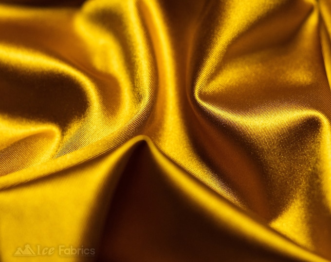 Gold 4 way stretch Silky Spandex Satin Fabric By The Yard | Shiny Satin Fabric | 60” Wide | Thick and Heavy Satin Spandex