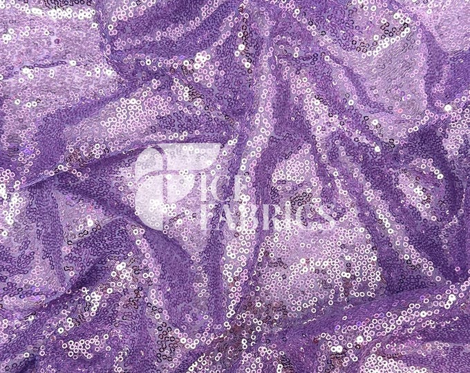 Lilac All-Over Mesh Sequins Fabric by The Yard - 48" Wide Shiny 3mm Mini Sequin Fabric on Mesh for Apparel and Decor - Ice Fabrics