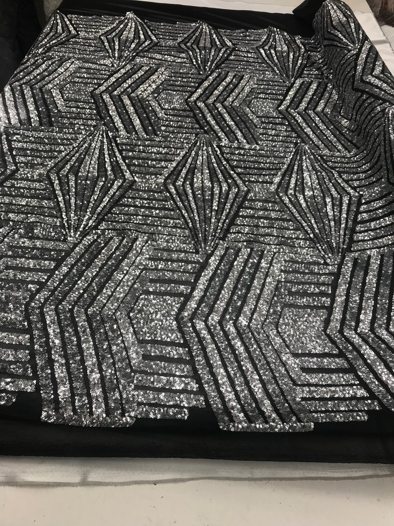 SilverBlack Shiny sequins 4 way stretch on A MESH lace Sold By the yard for decorations fashion wedding prom dress,tablecloths night gowns