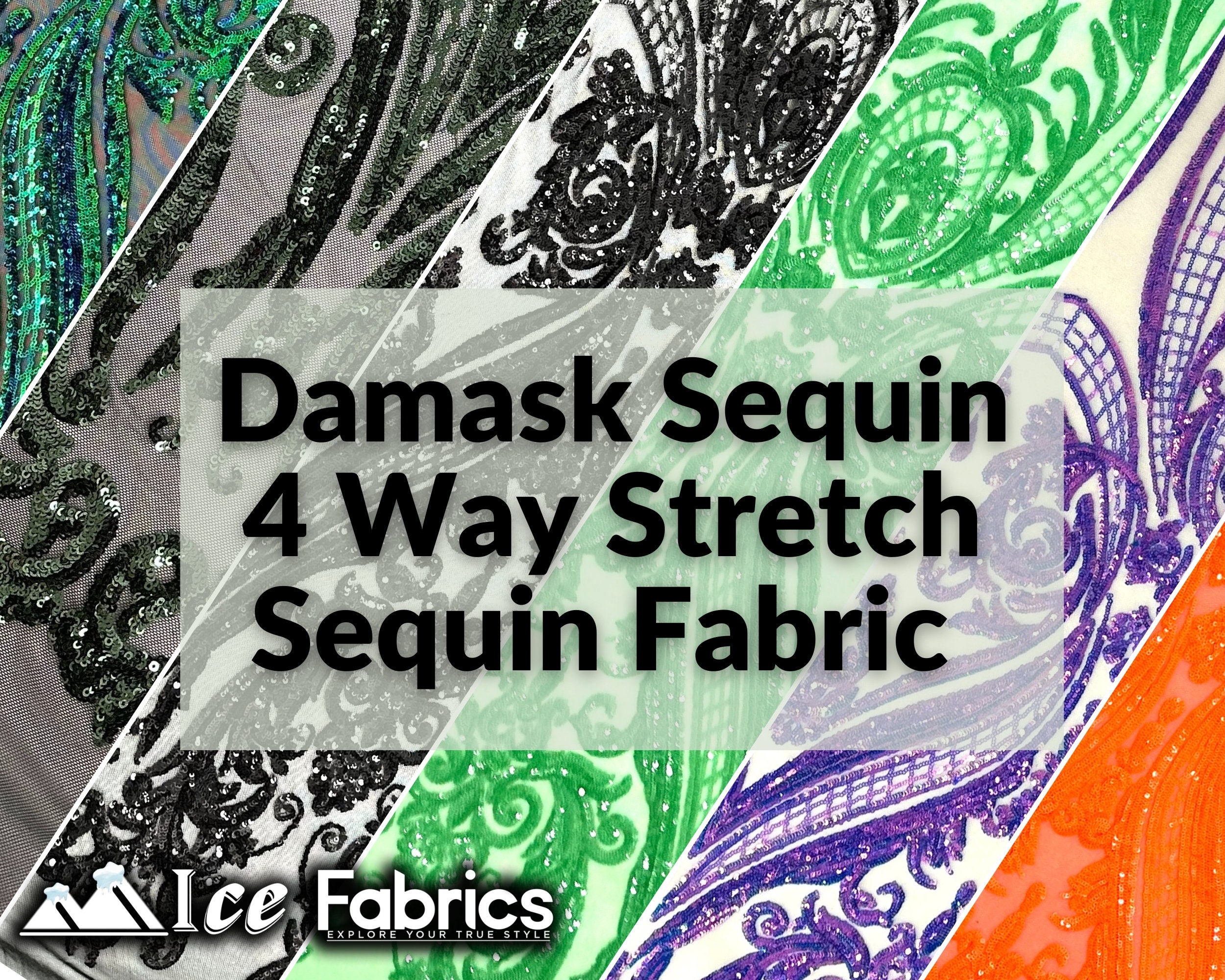 Damask Embroidery 4 Way Stretch Sequin Fabric - IceFabrics