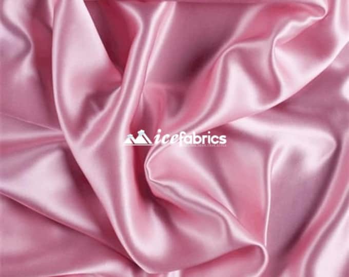 Candy Pink- Soft Silky Shiny Stretch Charmeuse Satin Fabric By The Yard- Thin Satin- %5 Spandex