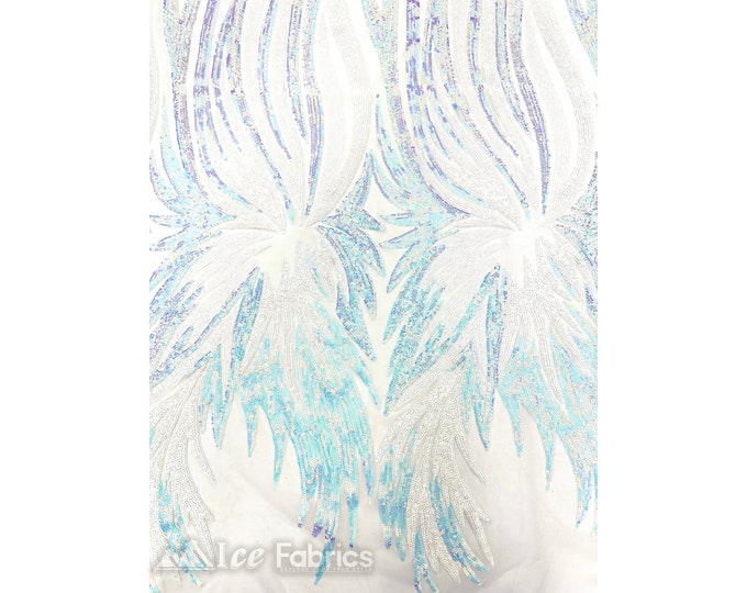 Gorgeous Stretch Sequin Fabric Iridescent White By The Yard | Embroidered Lace Fabric on power mesh Spandex Fabric | for wedding dress