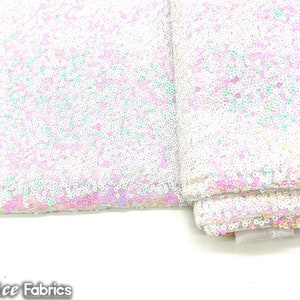 Luxury Iridescent White Pink Mini Sequin Fabric By The Yard on Mesh Fabric | Glitter Sequin Fabric | 3mm Sequin Fabric