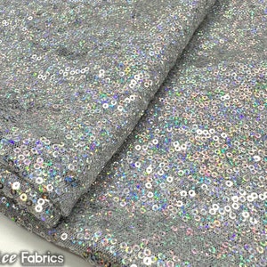 Luxury Iridescent Silver Mini Sequin Fabric By The Yard on Mesh Fabric | Glitter Sequin Fabric | 3mm Sequin Fabric
