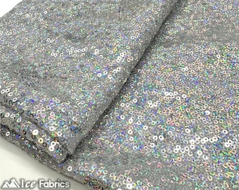 Luxus schillernde Silber Mini Pailletten-Stoff-Bulk-Lager auf Mesh-Gewebe | Glitzer Pailletten Stoff | 3mm Paillettenstoff