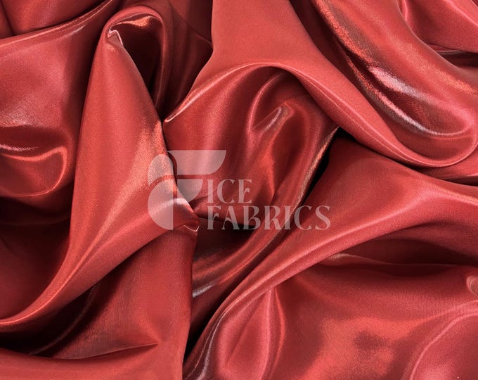 Wine Red Reflective Liquid Thick Silky Satin Fabric - 58” Wide Shiny Two-Tone Satin Fabric - Bridal Satin Fabric for Dress, Decoration