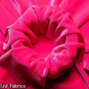 Smooth Hot Pink 4 Way Stretch Velvet Fabric By The Yard | Polyester Spandex Fabric | 60” Wide | for Dress, tablecloth, Drapery