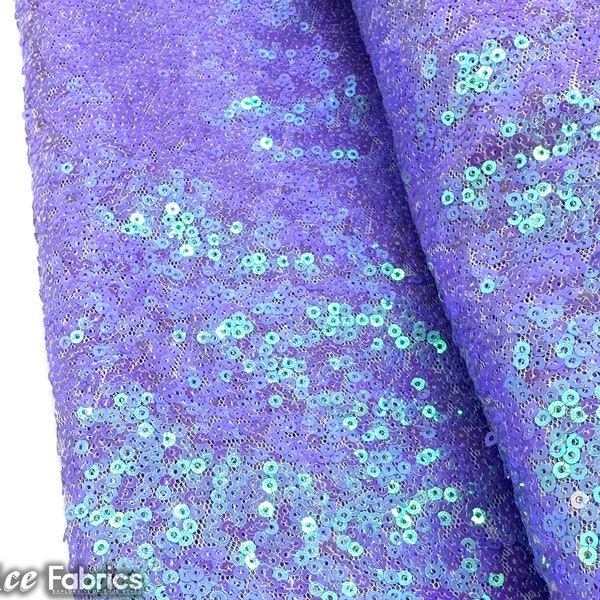 Luxury Iridescent Lavender Mini Sequin Fabric By The Yard on Mesh Fabric | Glitter Sequin Fabric | 3mm Sequin Fabric