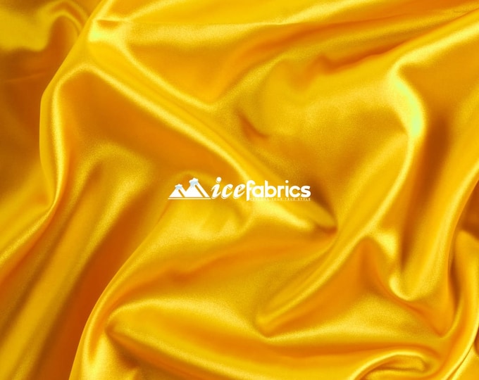 Mango Yellow- Soft Silky Shiny Stretch Charmeuse Satin Fabric By the Yard- Thin Satin- %5 Spandex