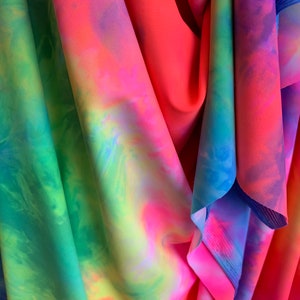 Stretch Poly Spandex Multi_Color Tie Dye Fabric Sold By The Yard// Nylon Spandex 60 Wide Fabric// Green/ Pink/ Yellow/ White