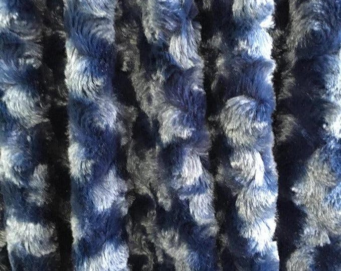 Navy Rose Rosette Minky Fabric By The Yard | 4 Way stretch Fabric | Ultra Super Soft Fabric | 58” Wide Swirl Plush Texture Fabric