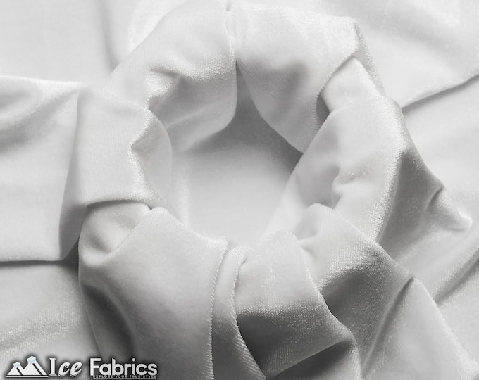 Smooth White 4 Way Stretch Velvet Fabric By The Yard | Polyester Spandex Fabric | 60” Wide | for Dress, tablecloth, Drapery