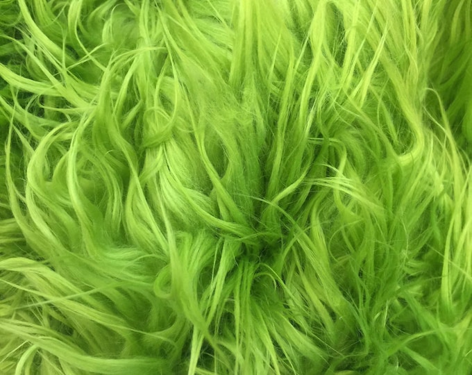 Fur Coats, Fur Clothing, Blankets, Bed Spreads, Throw Blankets Fake Fur Solid Mongolian Long Pile Fabric / Lime Green / Sold By The Yard