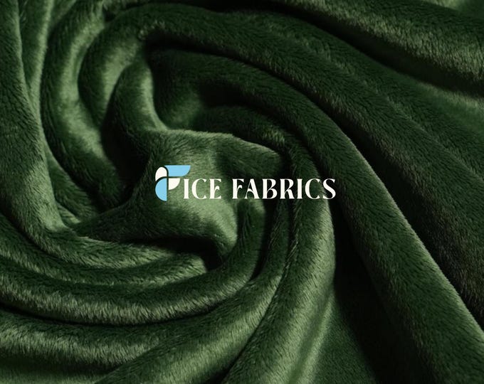 Olive Green New Faux Fur | Ivory Fleece Minky Fabric By The Yard | Faux Fur Fabric | 58’’ Wide | Thick and Soft