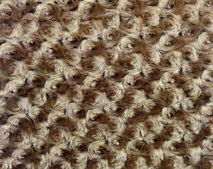 Almond Rose Rosette Minky Fabric By The Yard | Ultra Super Soft Fabric | 58” Wide Swirl Plush Texture Fabric | RoseSoft