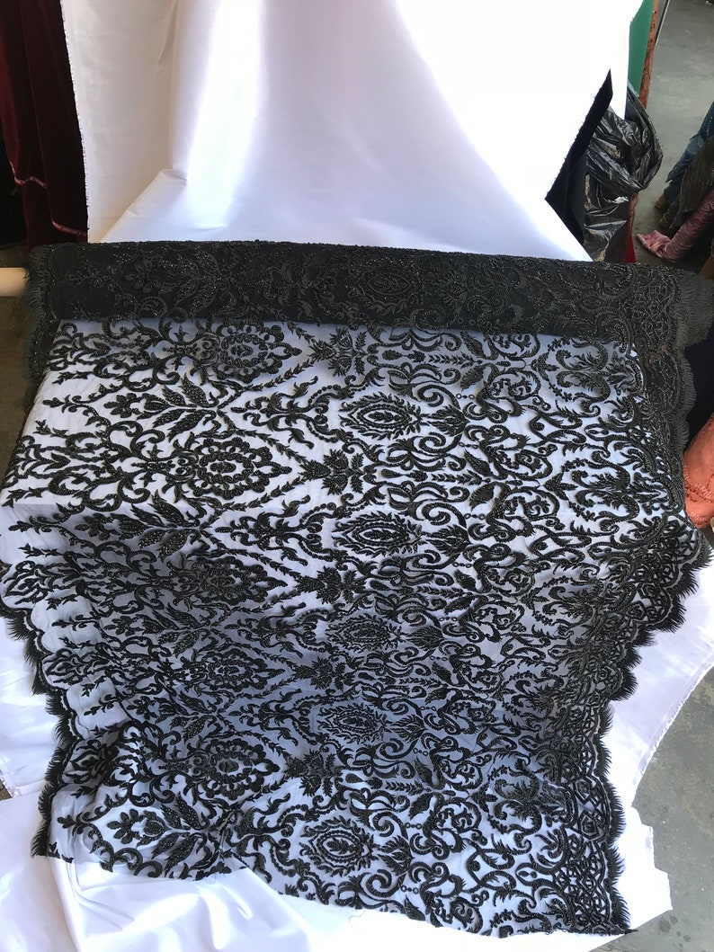 BLACK Lace by the Yard Embroidered Lace With Beads and Etsy