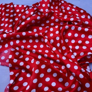 Rot/weiß 1/2 zoll Polka Dot seidig/weich Charmeuse Satin Stoff. (20 Yards)
