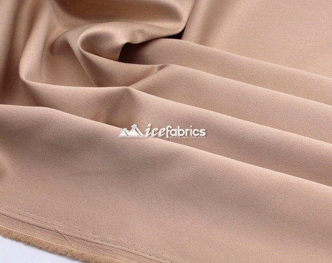 Champagne_ Silk Stretch Soft Podanzh Satin Fabric - Thick Heavy Satin - By The Yard- Stretch %5 - Used for Wedding Dress, Face Masks