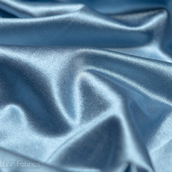 Sky Blue 4 way stretch Silky Spandex Satin Fabric By The Yard | Shiny Satin Fabric | 60” Wide | Thick and Heavy Satin Spandex
