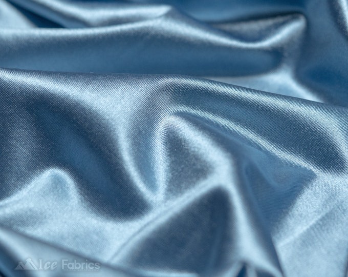 Sky Blue 4 way stretch Silky Spandex Satin Fabric By The Yard | Shiny Satin Fabric | 60” Wide | Thick and Heavy Satin Spandex