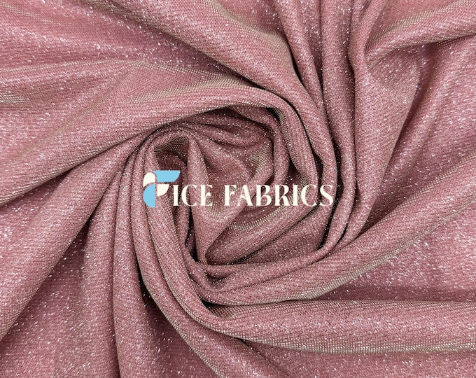 Dusty Rose Lurex Sparkle Glitter Knit Spandex Fabric by the Yard for Dancewear and Apparel