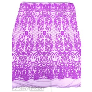 Gorgeous Lilac Stretch Spandex Sequin Fabric By The Yard | Embroidery Fabric On 4 Way Stretch Mesh Fabric | Lace Fabric