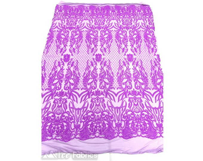 Gorgeous Lilac Stretch Spandex Sequin Fabric By The Yard | Embroidery Fabric On 4 Way Stretch Mesh Fabric | Lace Fabric