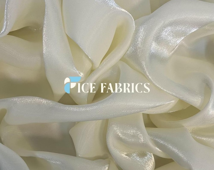 Ivory Iridescent Reflective Liquid Chiffon Fabric By The Yard (60” Wide) Crystal Chiffon Fabric Prom and Wedding dress
