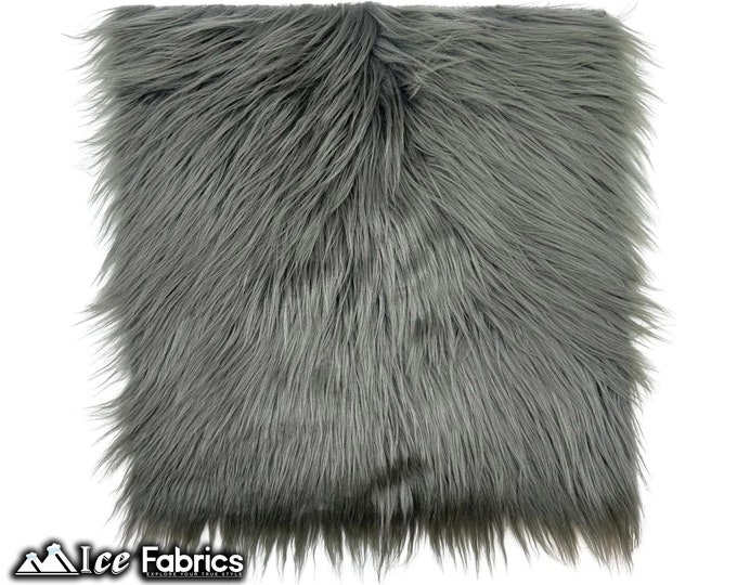 Charcoal Long pile Square Faux Fur Fabric | sold by Square Pre Cut | for Clothing, Pillows, decoration