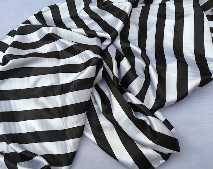 White/black 1inch Stripe Soft/silky Charmeuse Satin Fabric. Sold By The Yard.