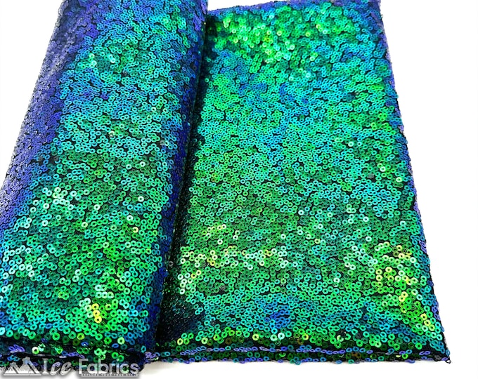 Luxury Iridescent Emerald Green Mini Sequin Fabric By The Yard on Mesh Fabric | Glitter Sequin Fabric | 3mm Sequin Fabric