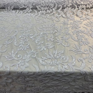 White_ Luxury Pattern Sequins FLOWERS Sequins Mesh Lace Fabric By The Yard/ Floral Sequins On A Mesh. For Night Gowns, Costumes, Bridal Lace