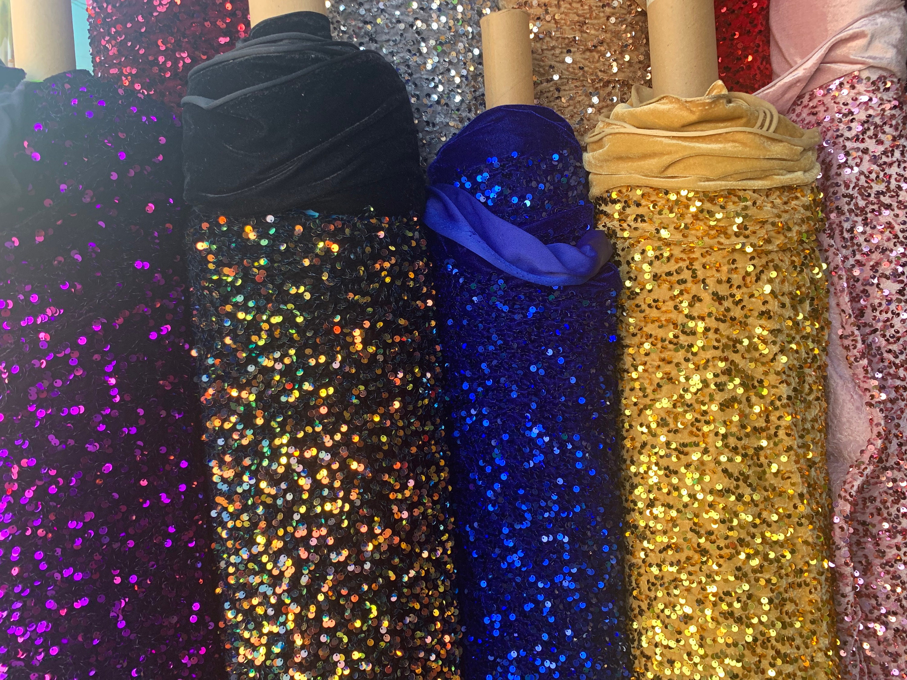 Royal Blue Sequin on Royal Stretch Velvet With Luxury Sequins All Over 5mm  Shining Sequins 2-way Stretch 58/60 choose the Quantity -  Canada