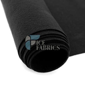 May include: A roll of solid black felt fabric with a textured, matte surface. The fabric is tightly coiled, showing multiple layers of the material. A logo with the text ICE FABRICS is overlaid on the left side of the black felt roll.